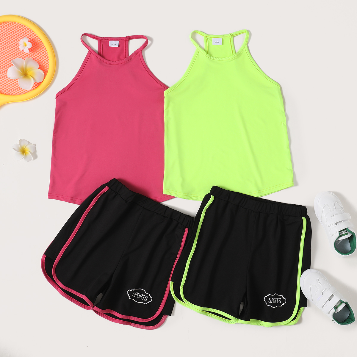 

Solid Tank Top and 'Sports' Shorts Athleisure Set for Toddlers/Kids