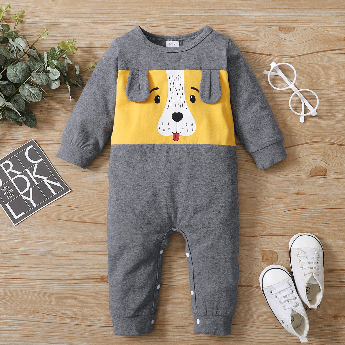 

Baby Girl/Boy Cute Dog Print Ear Decor Long-sleeve Jumpsuit
