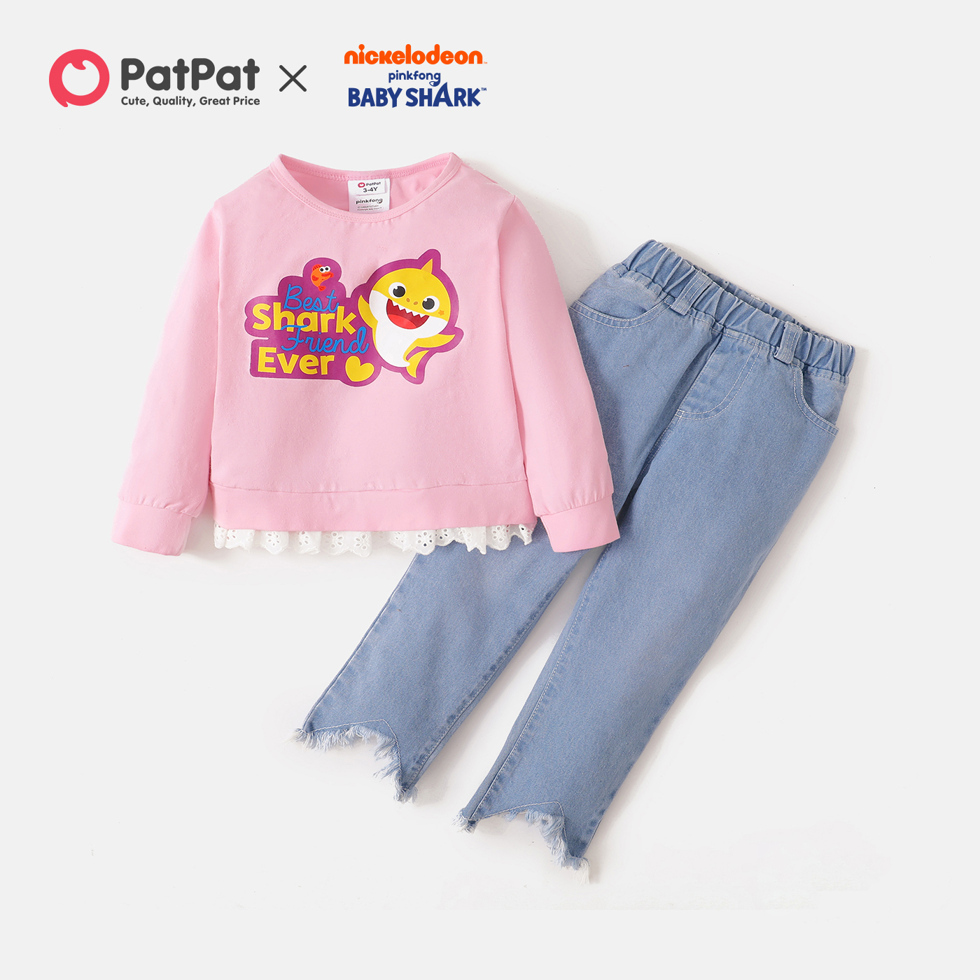 

Baby Shark 2-piece Toddler Girl Lace Top and Denim Pants