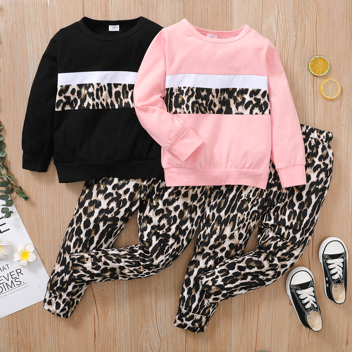 

2-piece Toddler Girl Leopard Print Colorblock Pullover and Pants Set