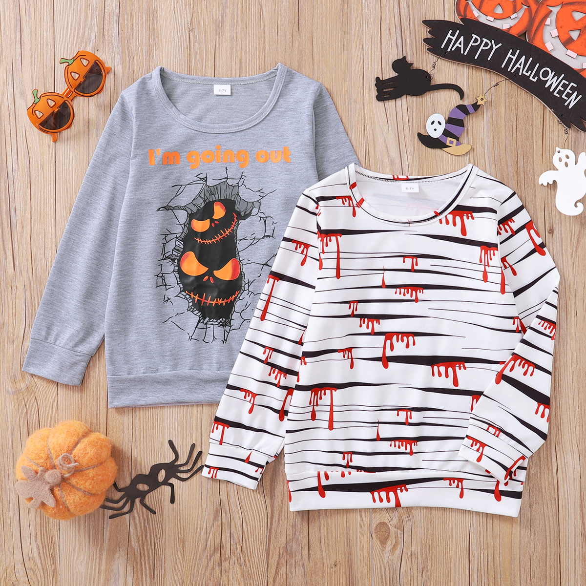 

Kid Boy Halloween Letter Print/Striped Long-sleeve Sweatshirt