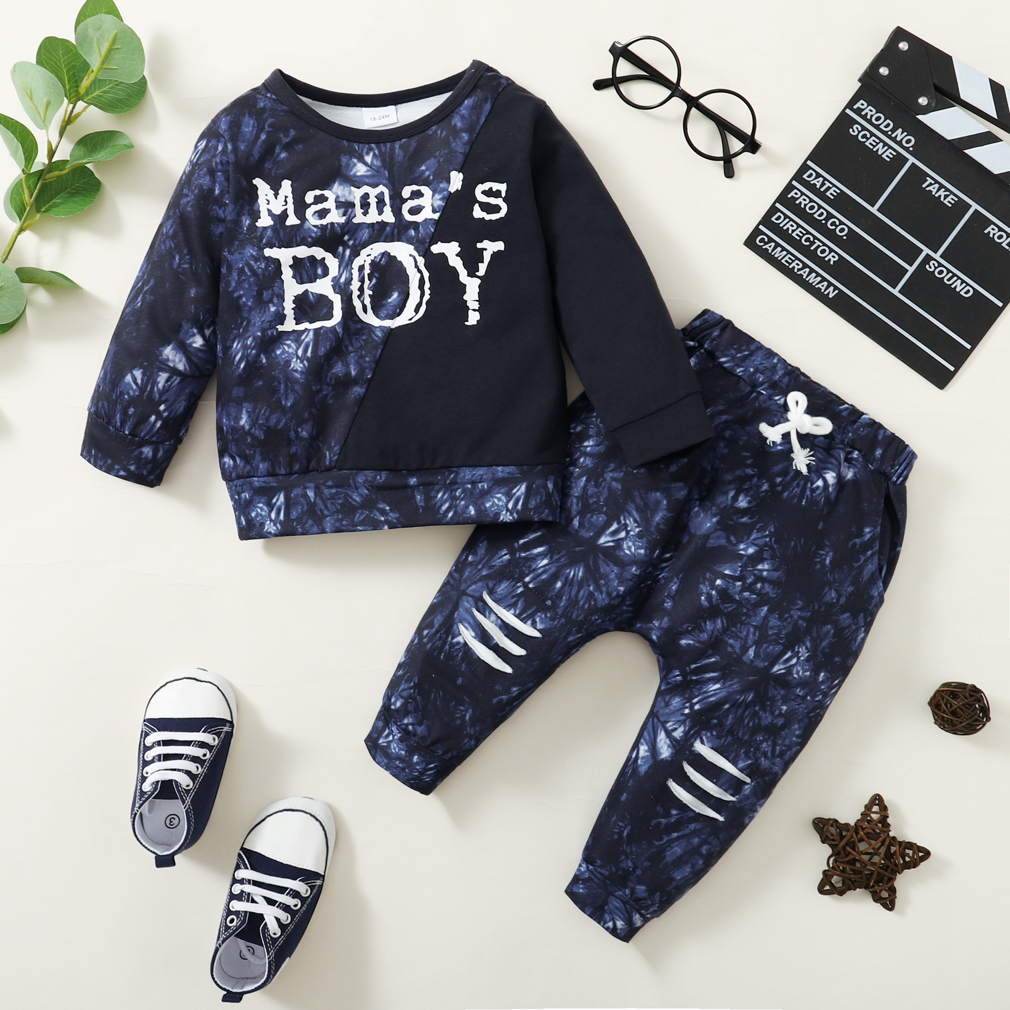 

2-piece Toddler Boy Letter Print Tie Dye Pullover Sweatshirt and Pants Set
