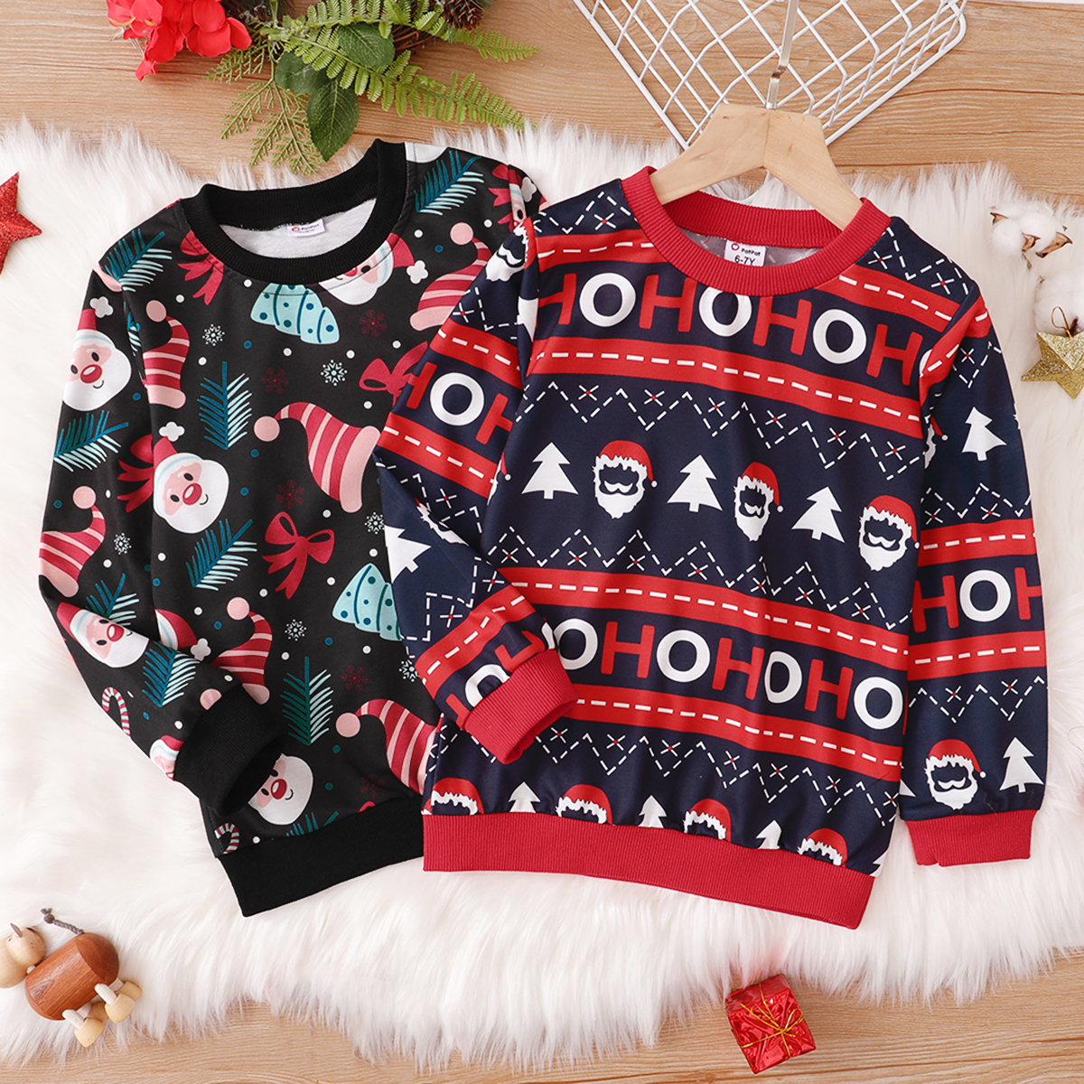

Kid Boy/Kid Girl Christmas Santa Tree Letter/Hat Print Long-sleeve Sweatshirt
