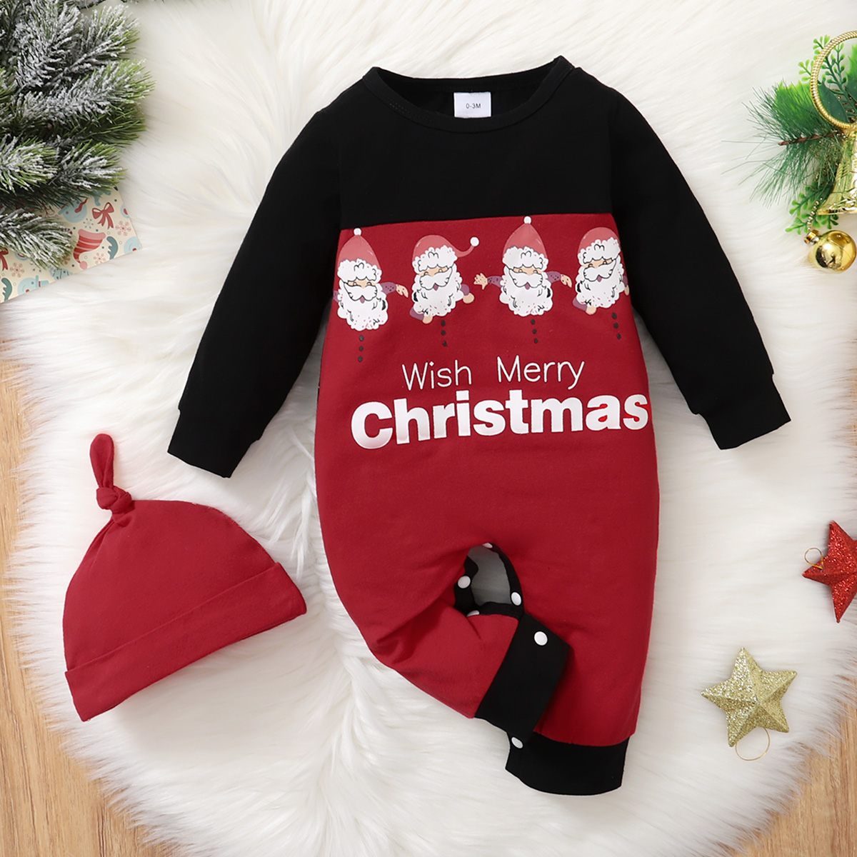 

Christmas 2pcs Baby Boy/Girl Santa and Letter Print Red Long-sleeve Jumpsuit Set