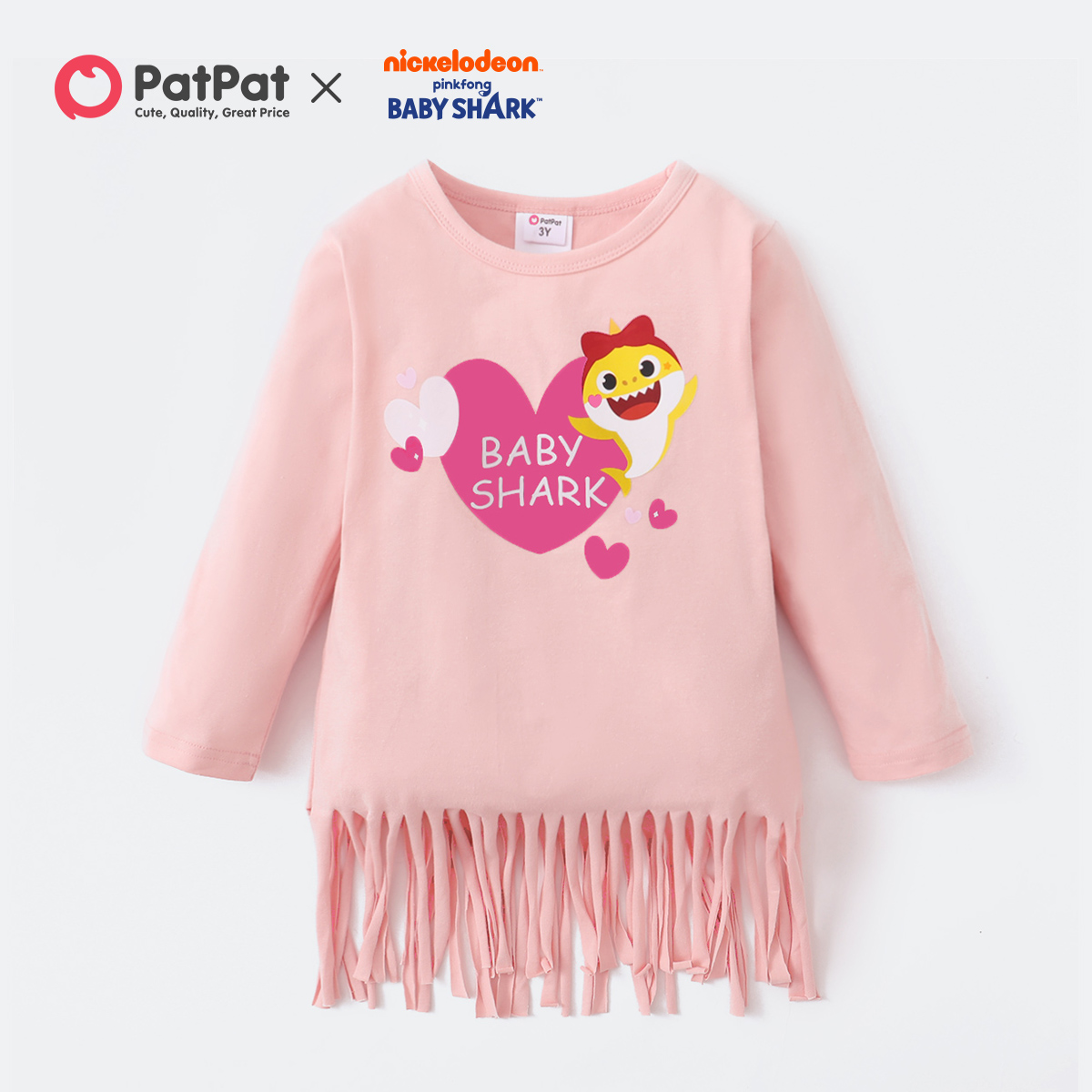 

Baby Shark Toddler Girl Heart Print Tassel Cotton Sweatshirt