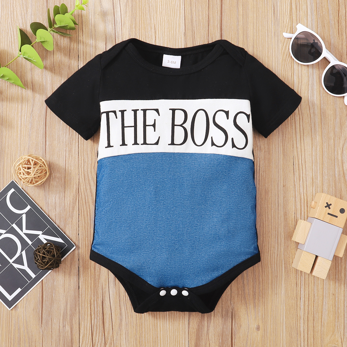 

Baby Boy Letter Print Short-sleeve Colorblock Romper