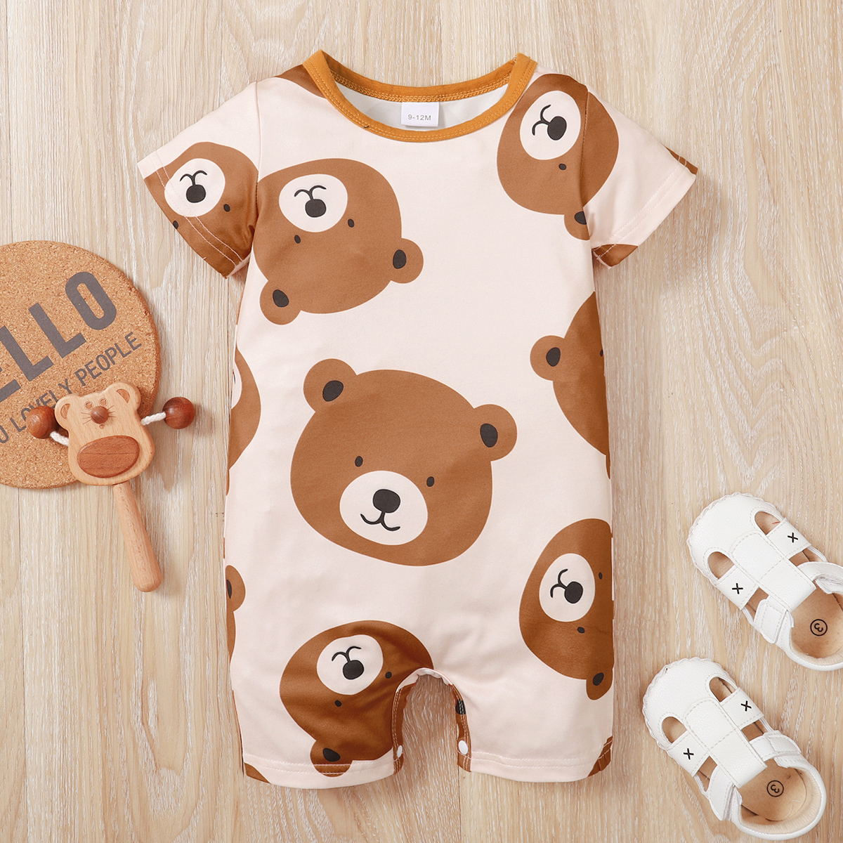 

Baby Boy Allover Cartoon Bear Print Short-sleeve Romper