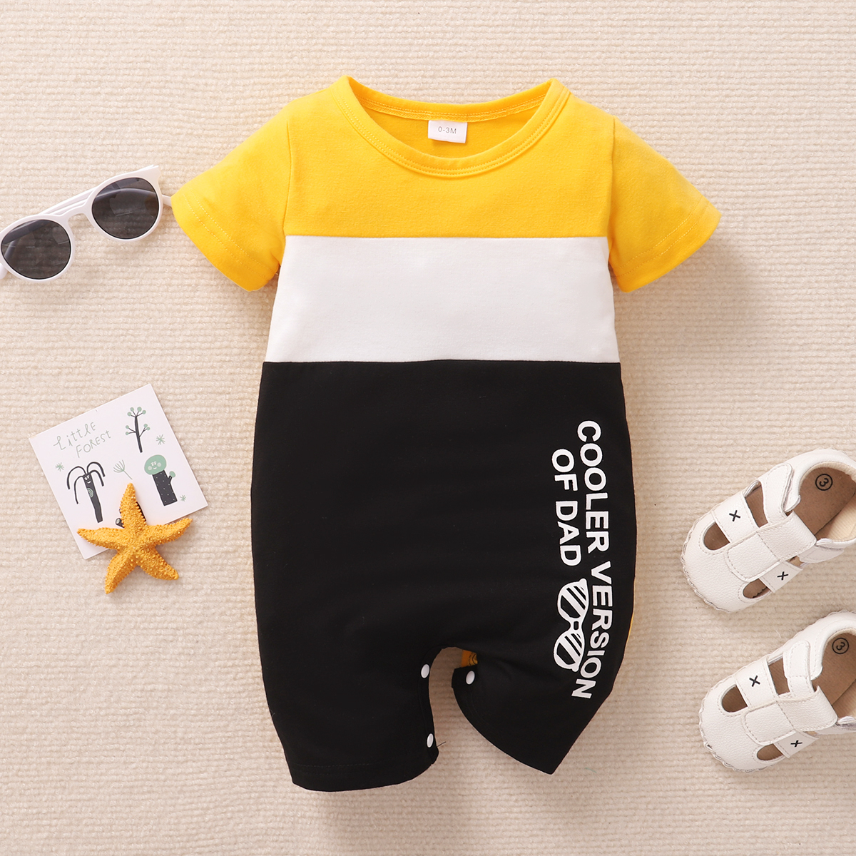 

Baby Boy Letter Print Colorblock Short-sleeve Romper