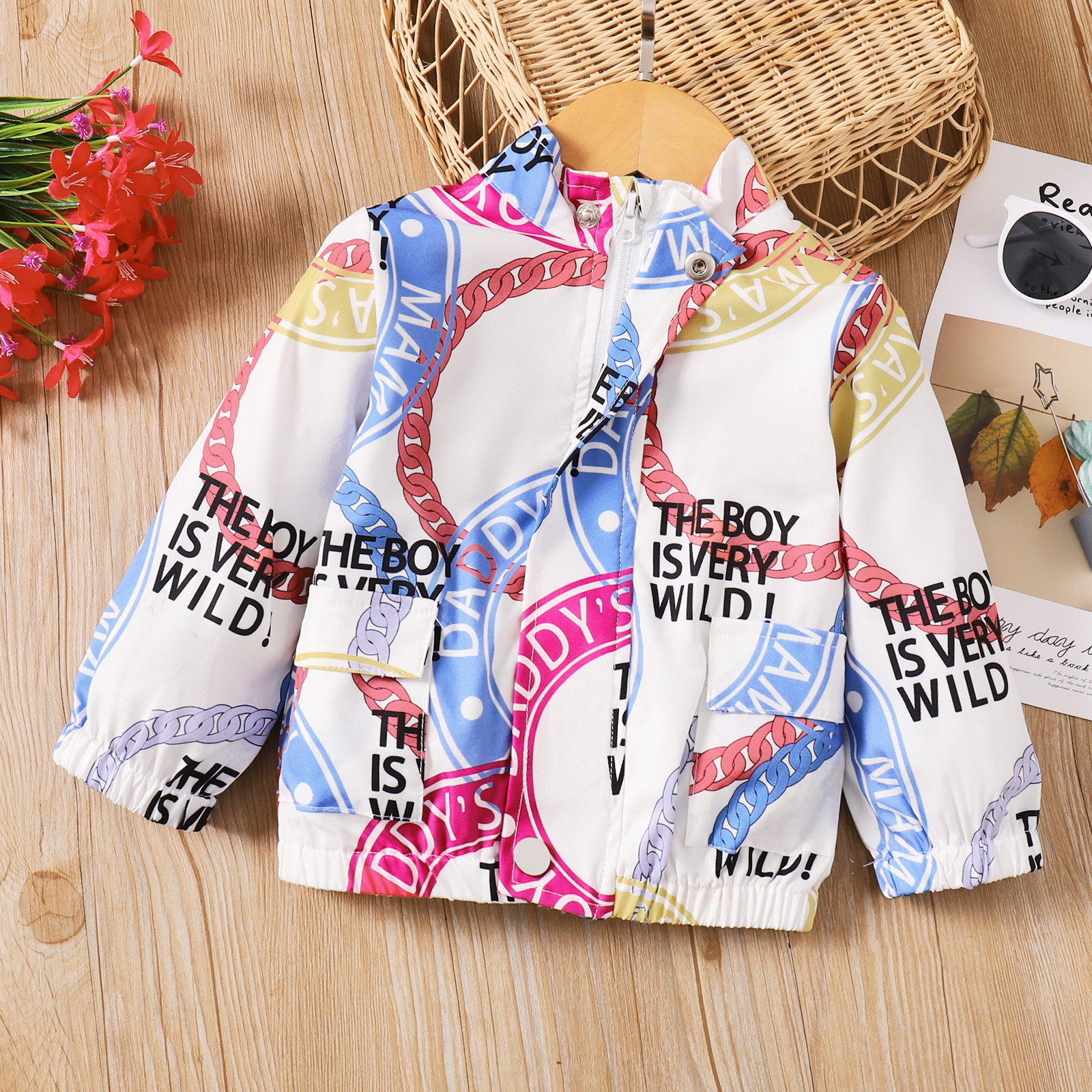 

Baby Boy All Over Letter Print Long-sleeve Zip Jacket