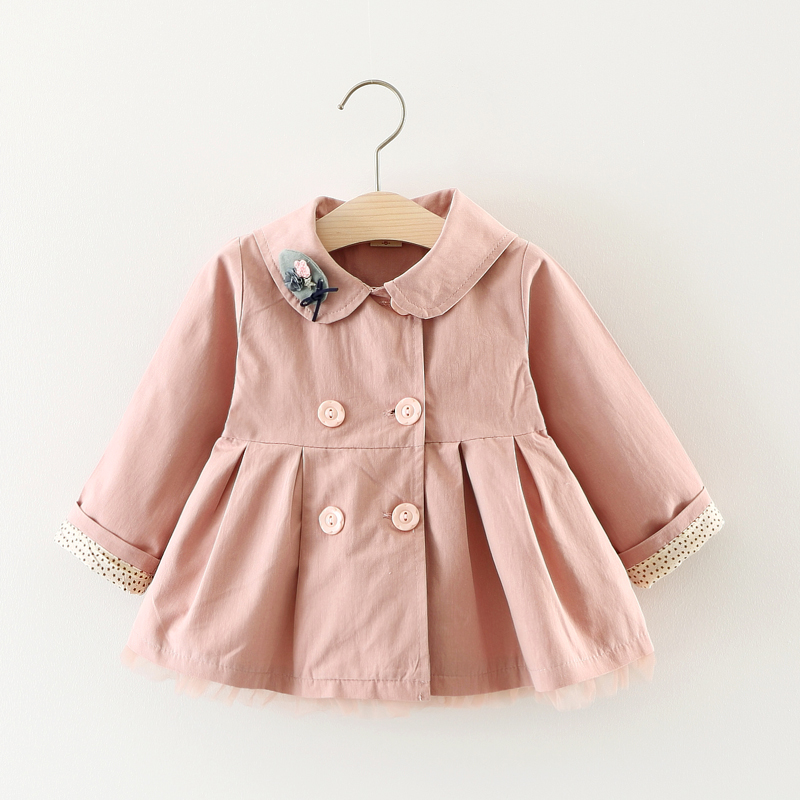 

Sweet Embroidered Pleated Double-breasted Coat for Baby Girl