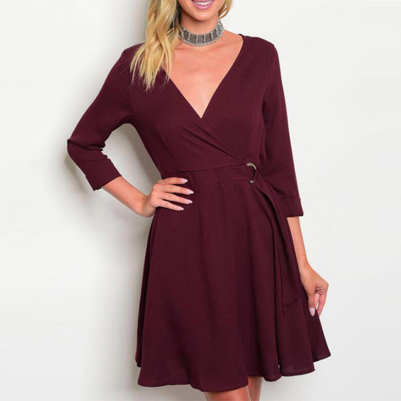 

Casual V Neck Tie-up Long-sleeve Dress