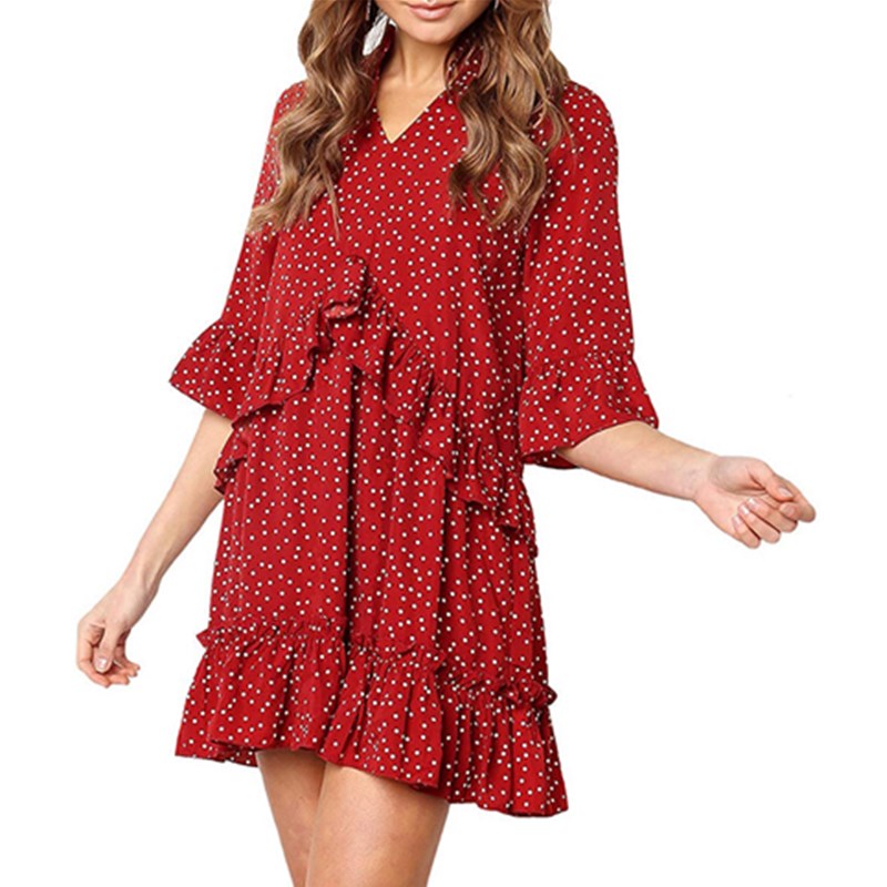 

Beautiful Dotted Half-sleeve Mini Dress