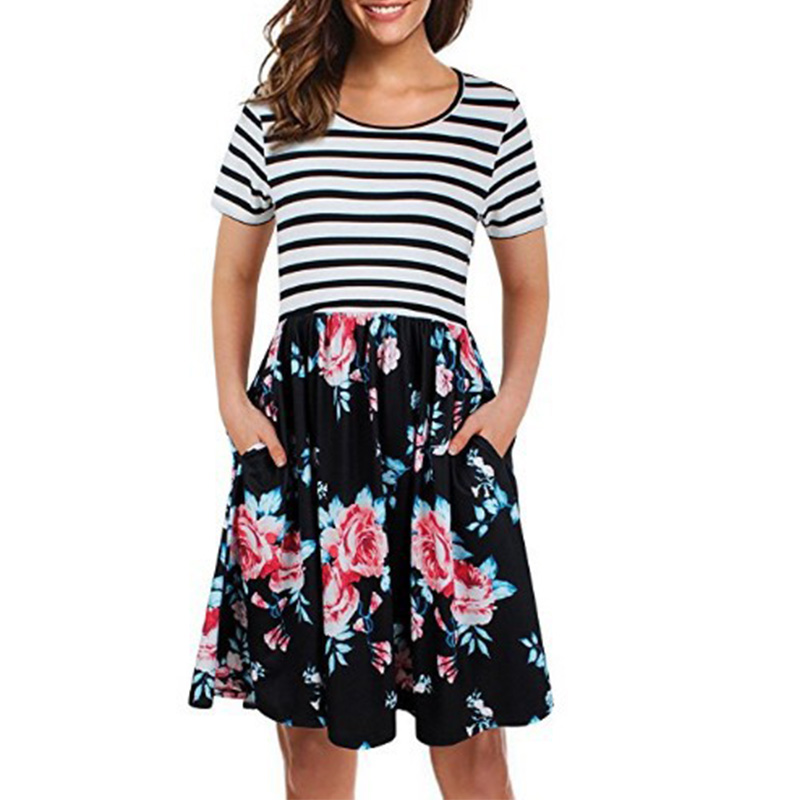 

Floral Striped Contrast Summer Dress