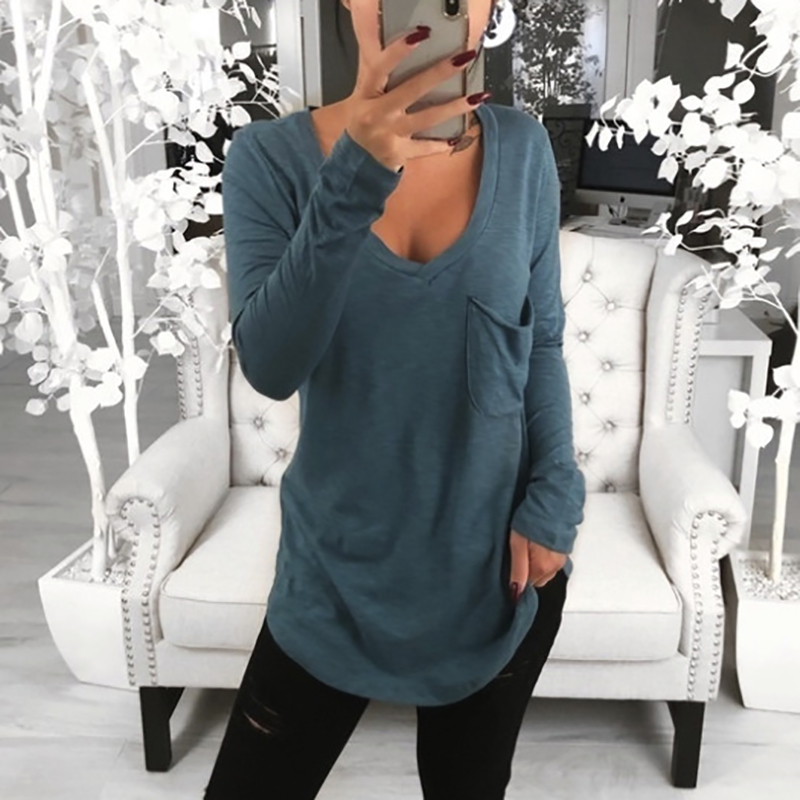 

Casual Loose Pocket Design Long-sleeve Top