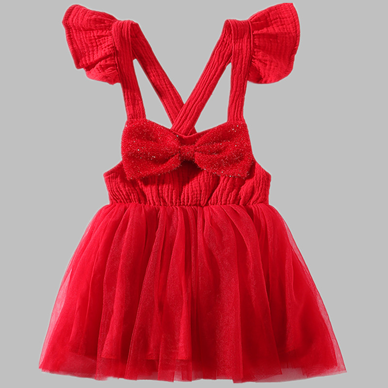 

Baby Ruffled Bowknot Decor Backless Dress