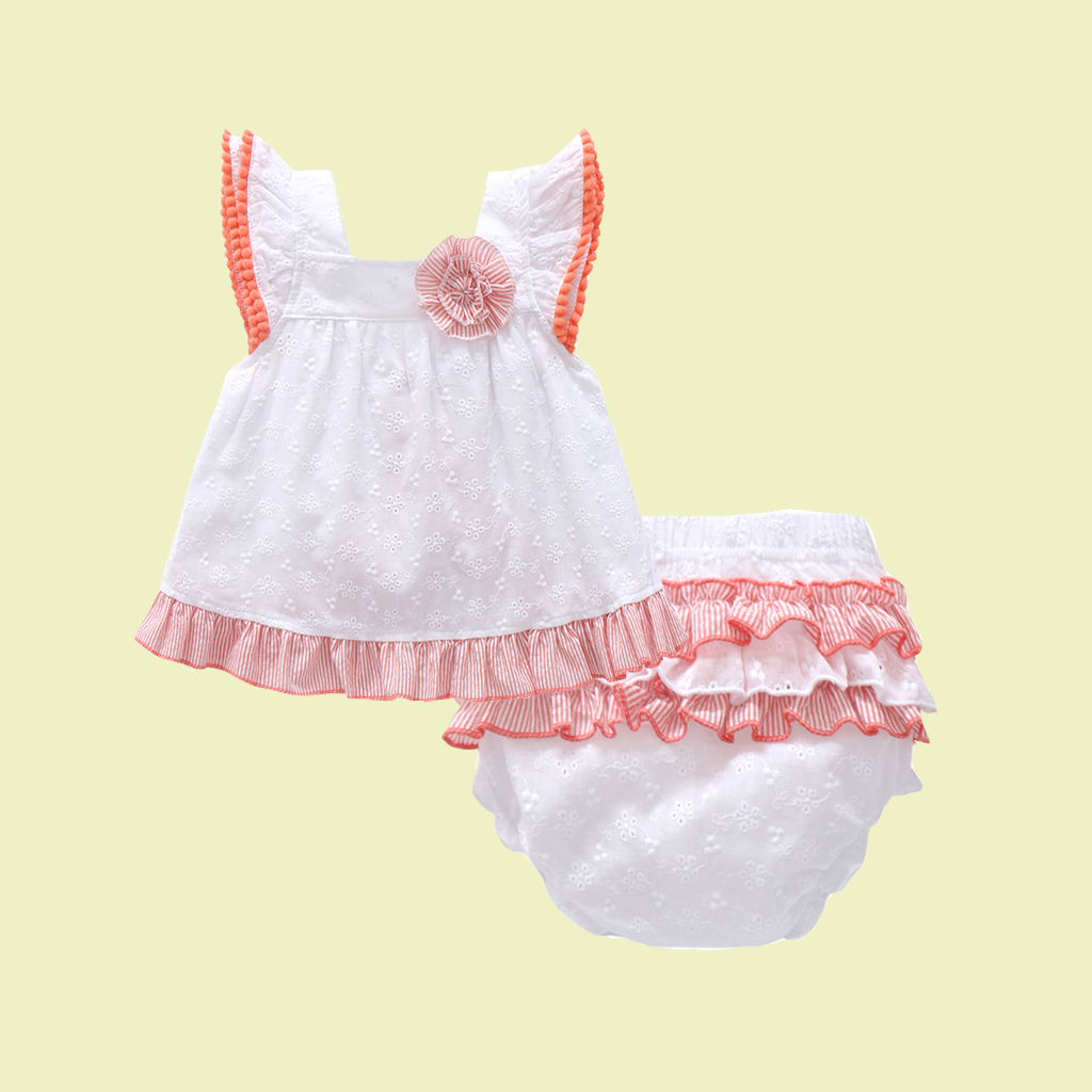 

Baby/ Toddler Girl's Floral Pompon Decor Dress and Ruffled Shorts