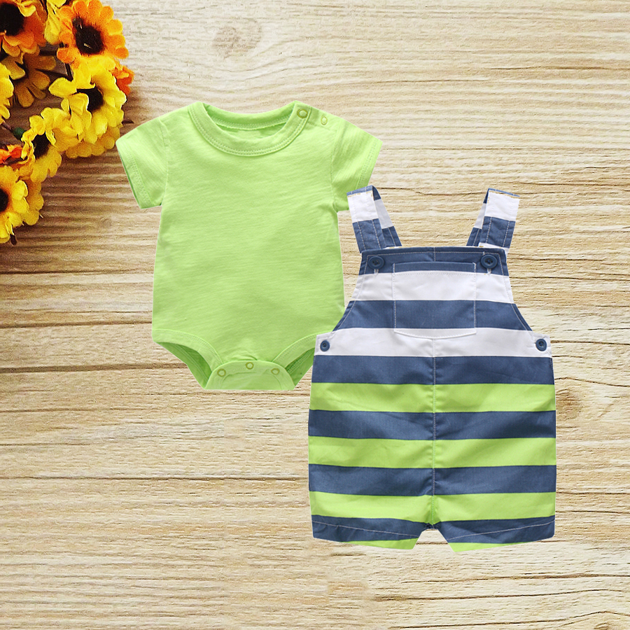 

Baby Boy Solid Bodysuit and Striped Overalls Set