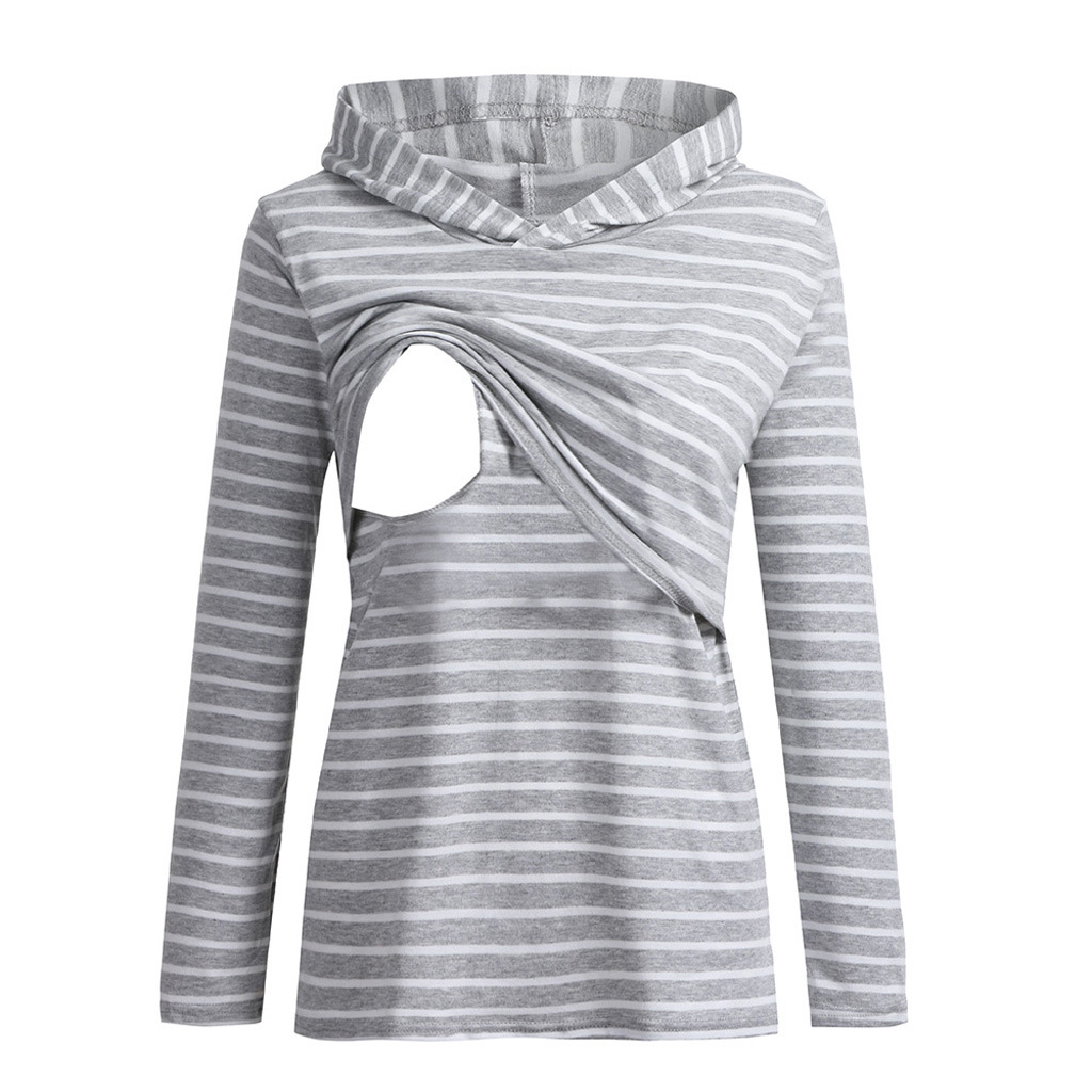 

Casual Striped Long-sleeve Maternity Hoodie