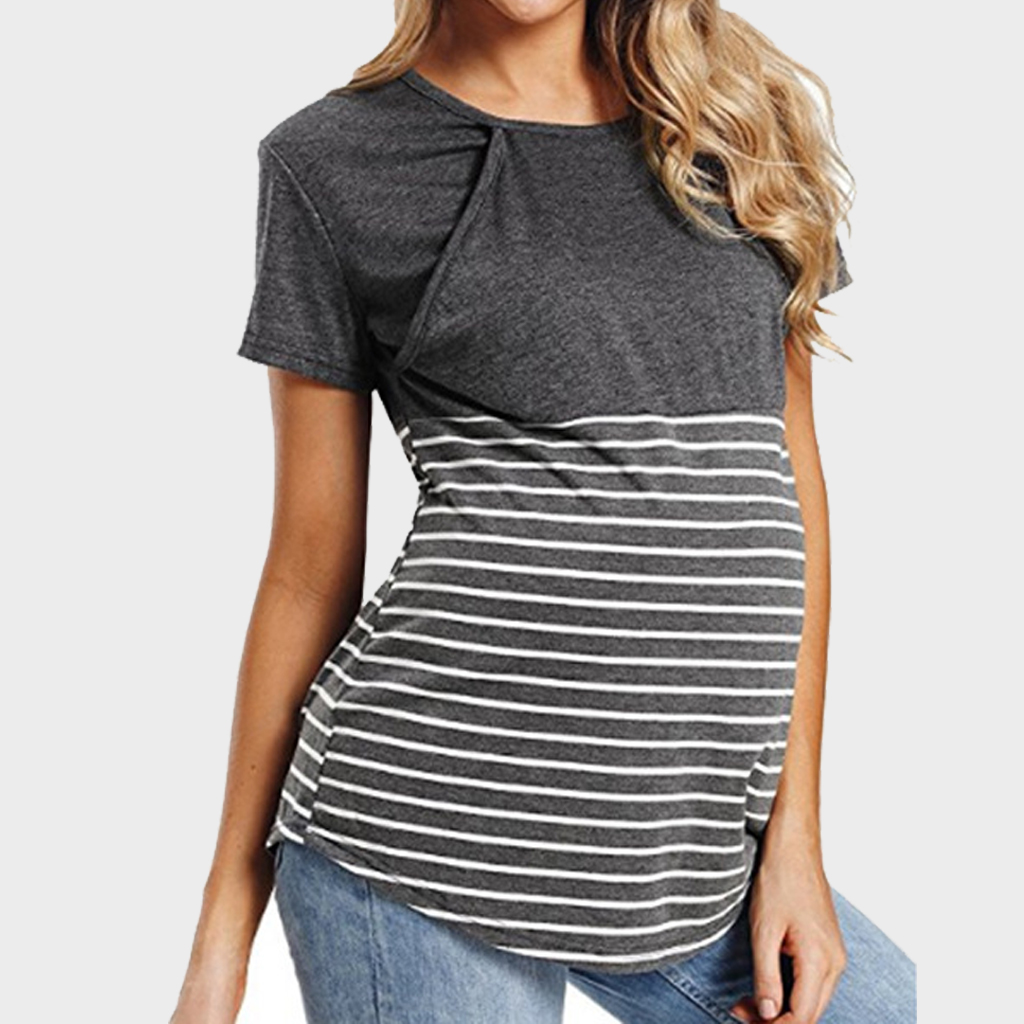 

Stylish Striped Short-sleeve Nursing Tee