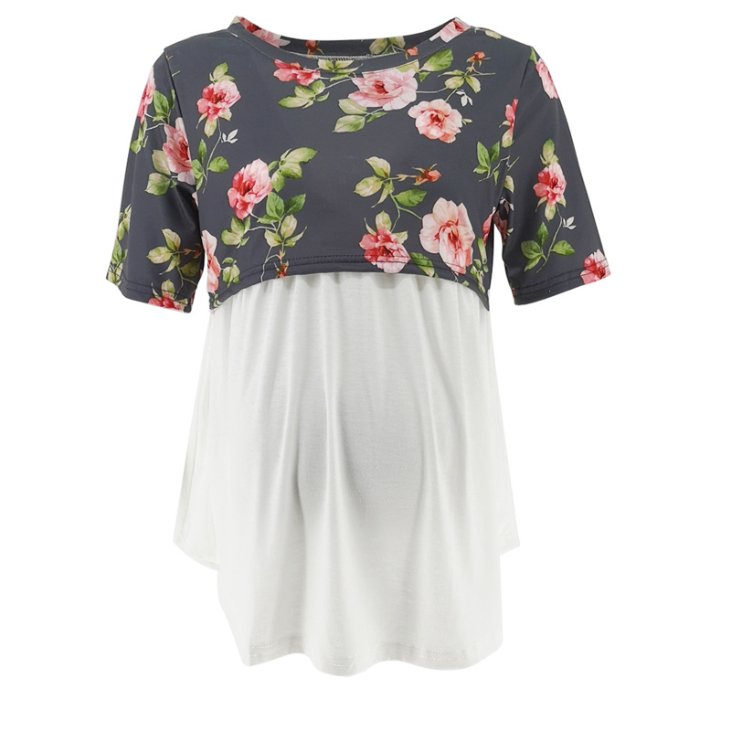 

Trendy Floral Short-sleeve Nursing Top
