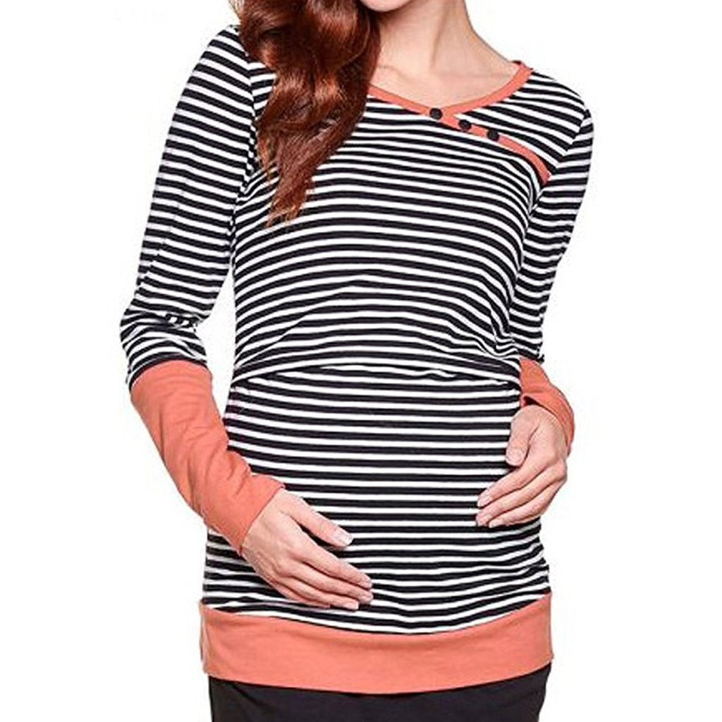 

Stylish Stripe Long-sleeve Nursing Top