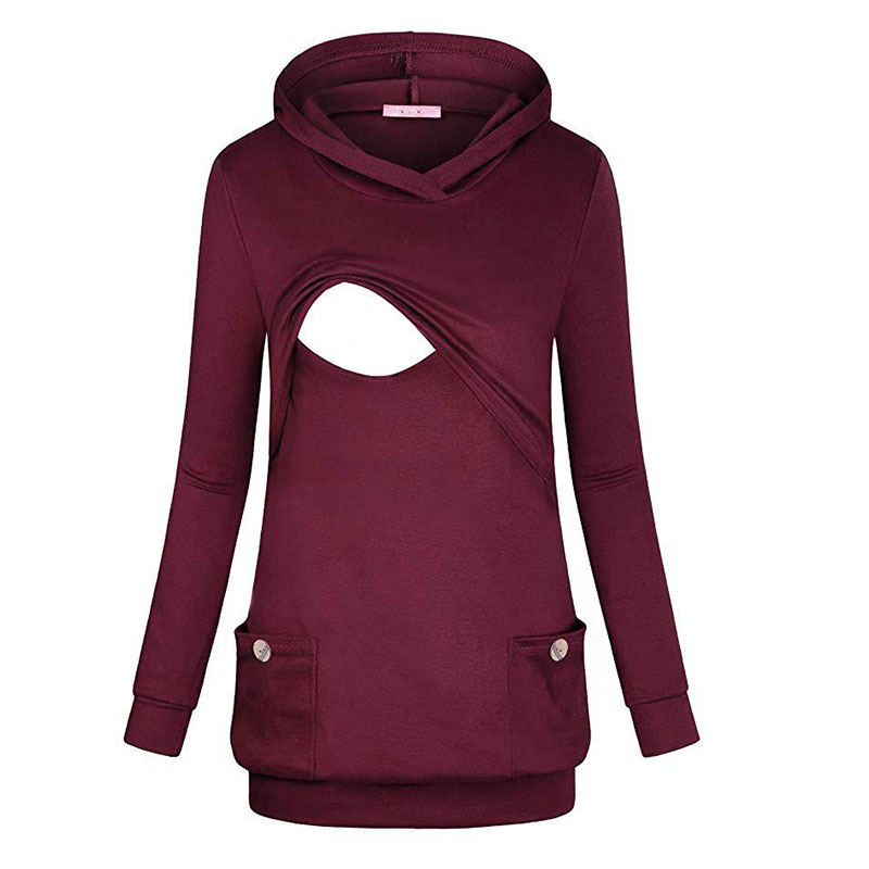

Trendy Solid Button Decor Nursing Hoodie