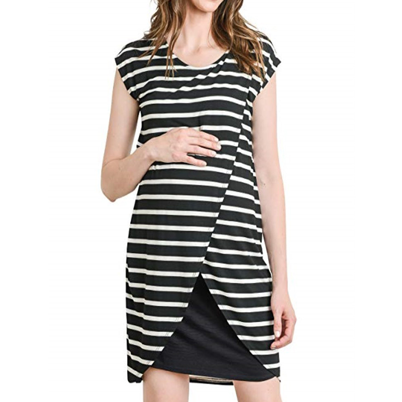 

Casual Stripe Print Maternity Nursing Dress