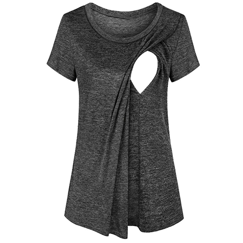 

Cozy Solid Round Neck Short-sleeve Nursing Tee