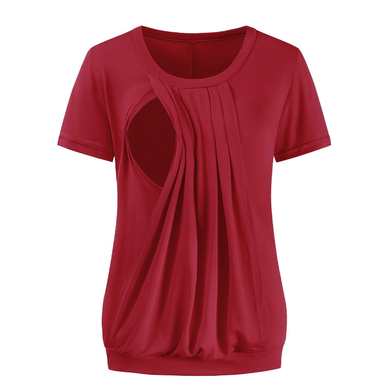 

Simple Pleated Short-sleeve Maternity Nursing Top