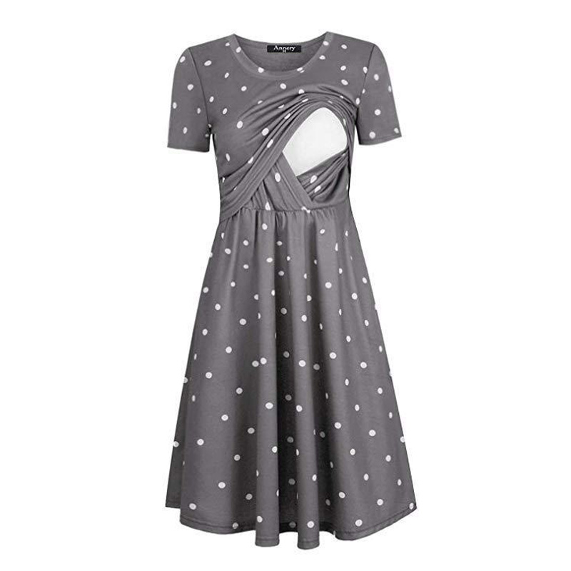 

Polka Dots Pleated Maternity Nursing Dress