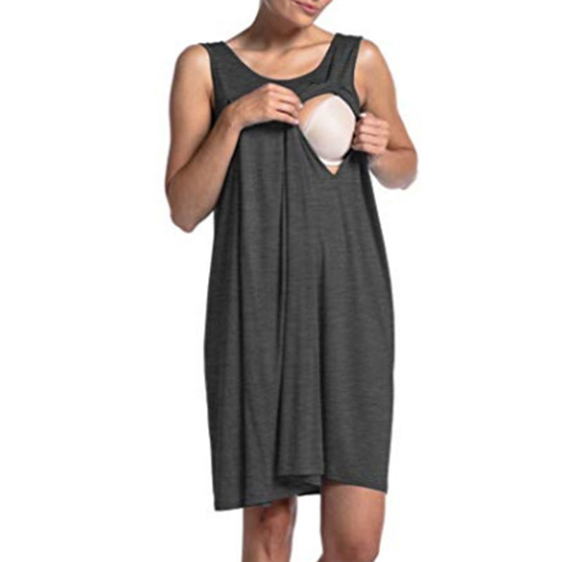 

Solid Maternity Sleeveless Nursing Dress