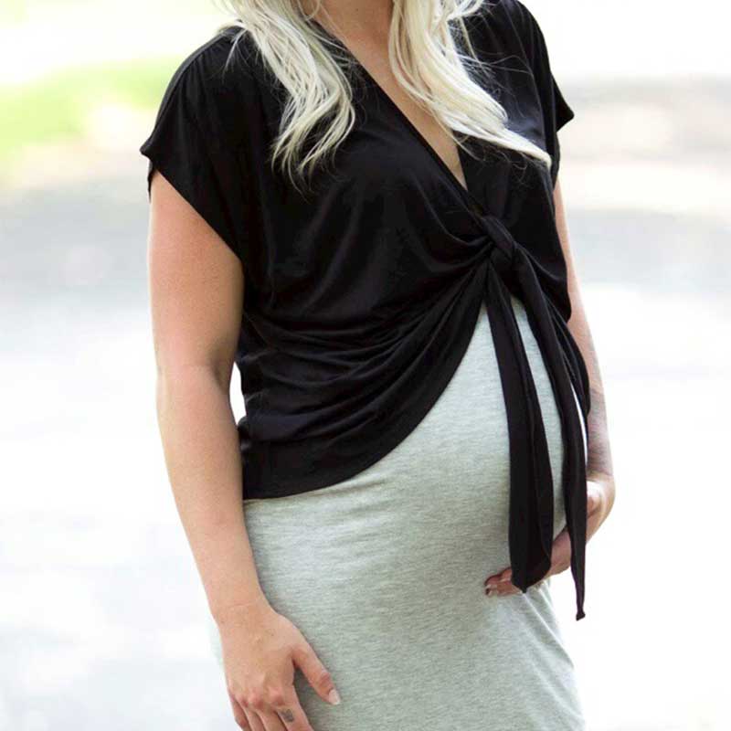 

Chic Color Contrast Short-sleeve Maternity Dress