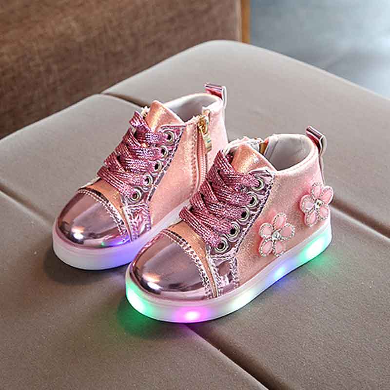 

Pretty Floral Decor Glitter LED Shoes for Toddler Girl and Girls