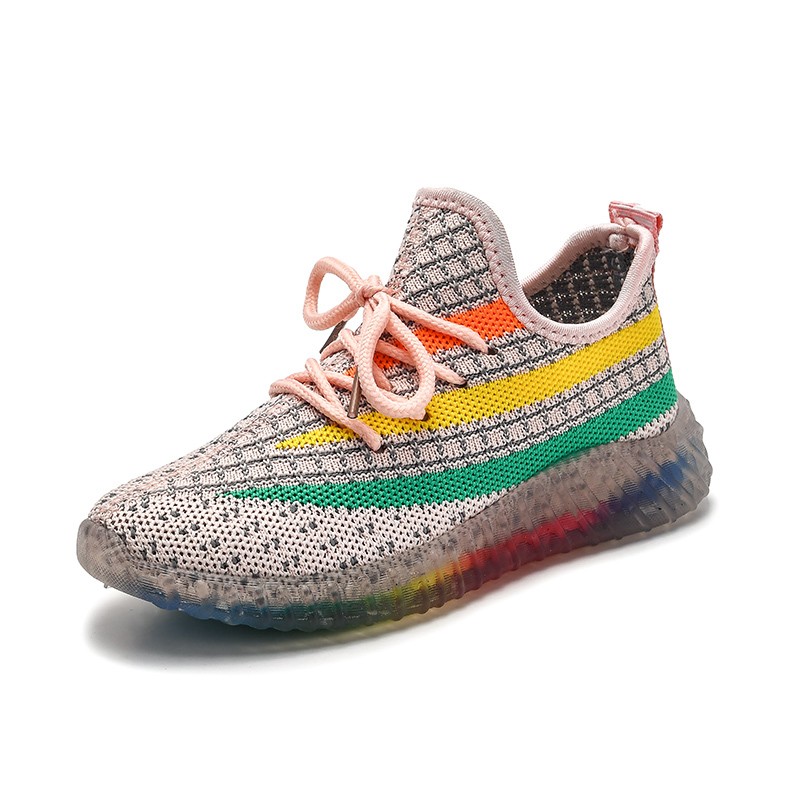 

Kids Breathable Rainbow Net Surface Lace-up Sneakers