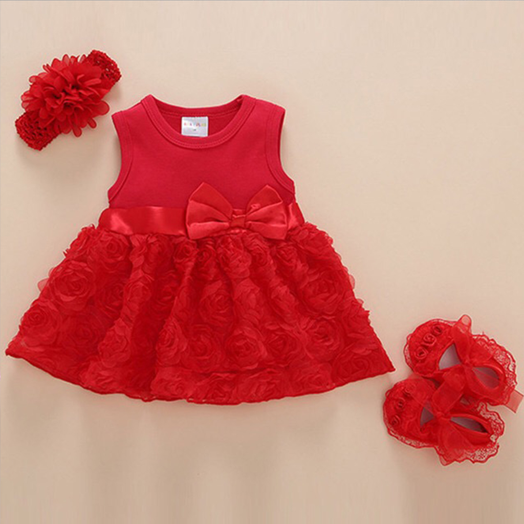 

3-piece Baby Girls Bow Lace Bodysuit and Headband and Shoes Set