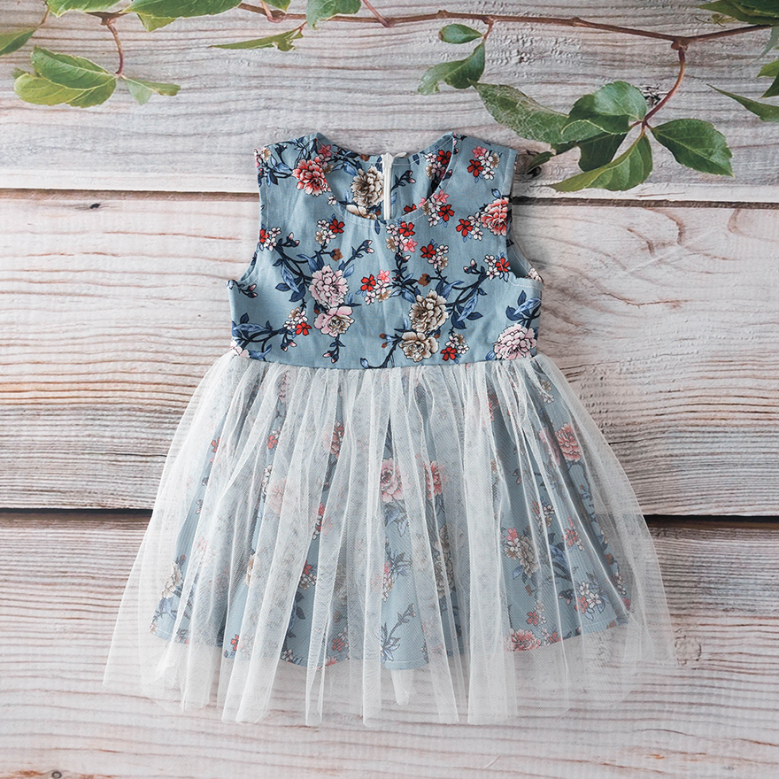 

Pretty Floral Sleeveless Mesh Dress for Baby Girl