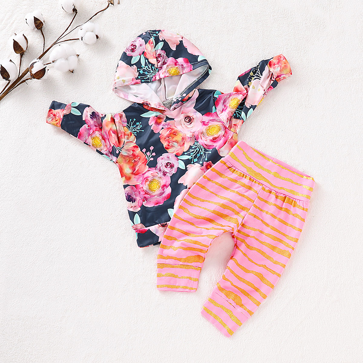 

Baby / Toddler Floral Hooded Top and Striped Pants Set
