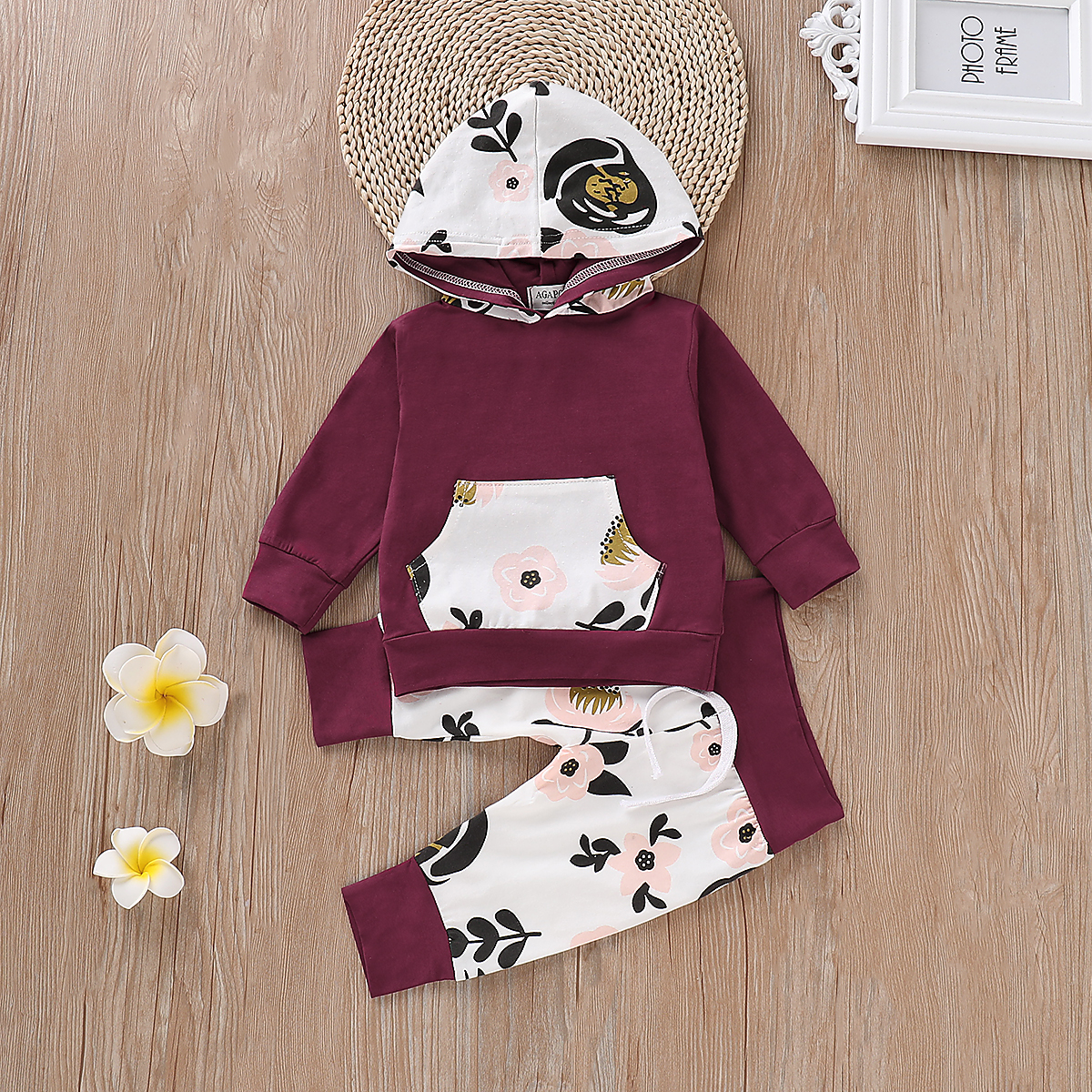 

Baby / Toddler Floral Pocket Hooded Top and Pants Set