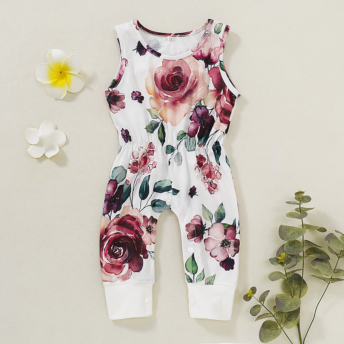 

Baby Floral Print Sleeveless Design Bodysuit