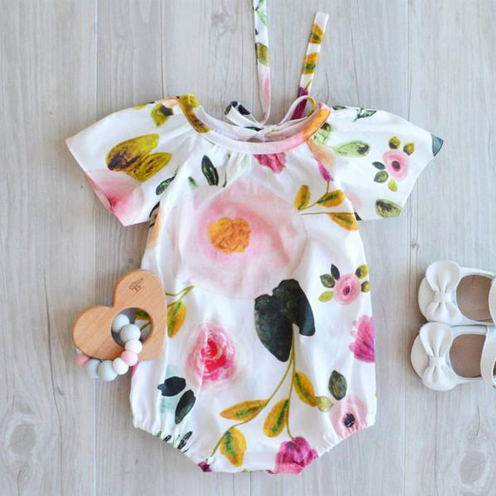 

Baby Girl Flower Print Tie Bodysuit