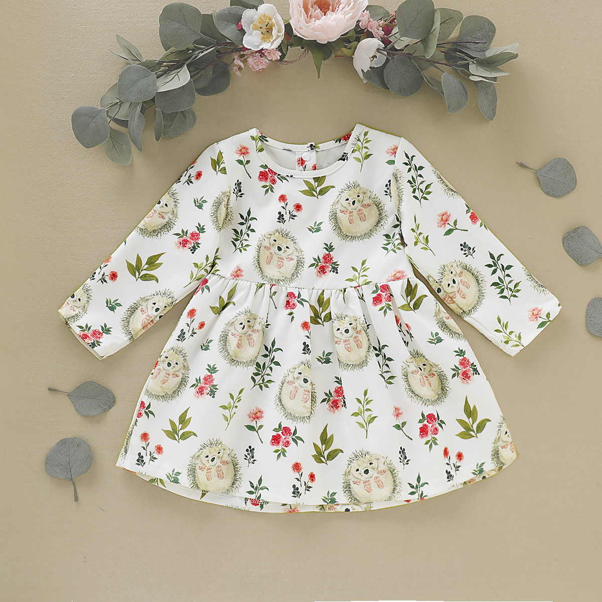 

Baby / Toddler Girl Lovely Hedgehog Print Long-sleeve Dress