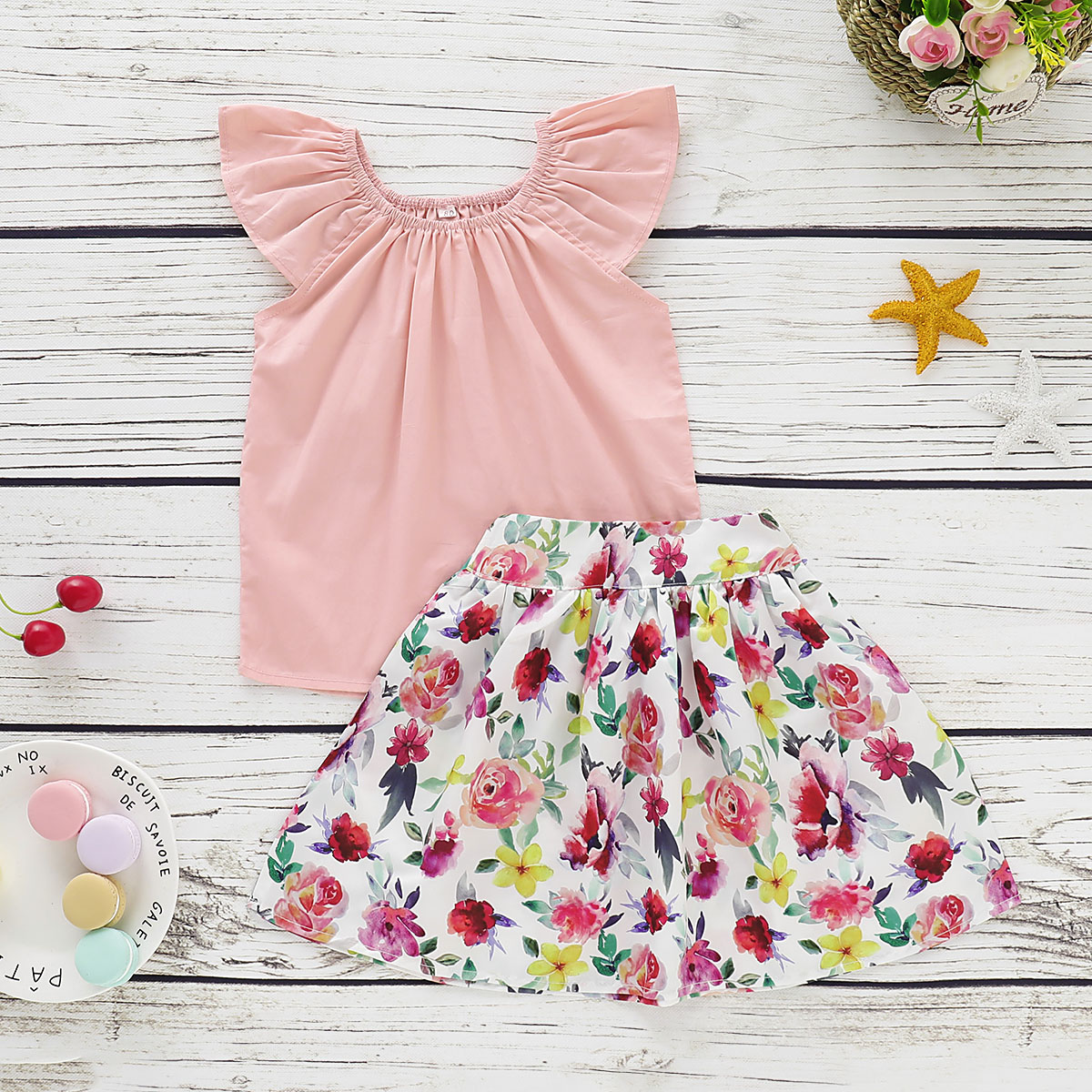 

2-piece Baby Solid Top and Floral Dress
