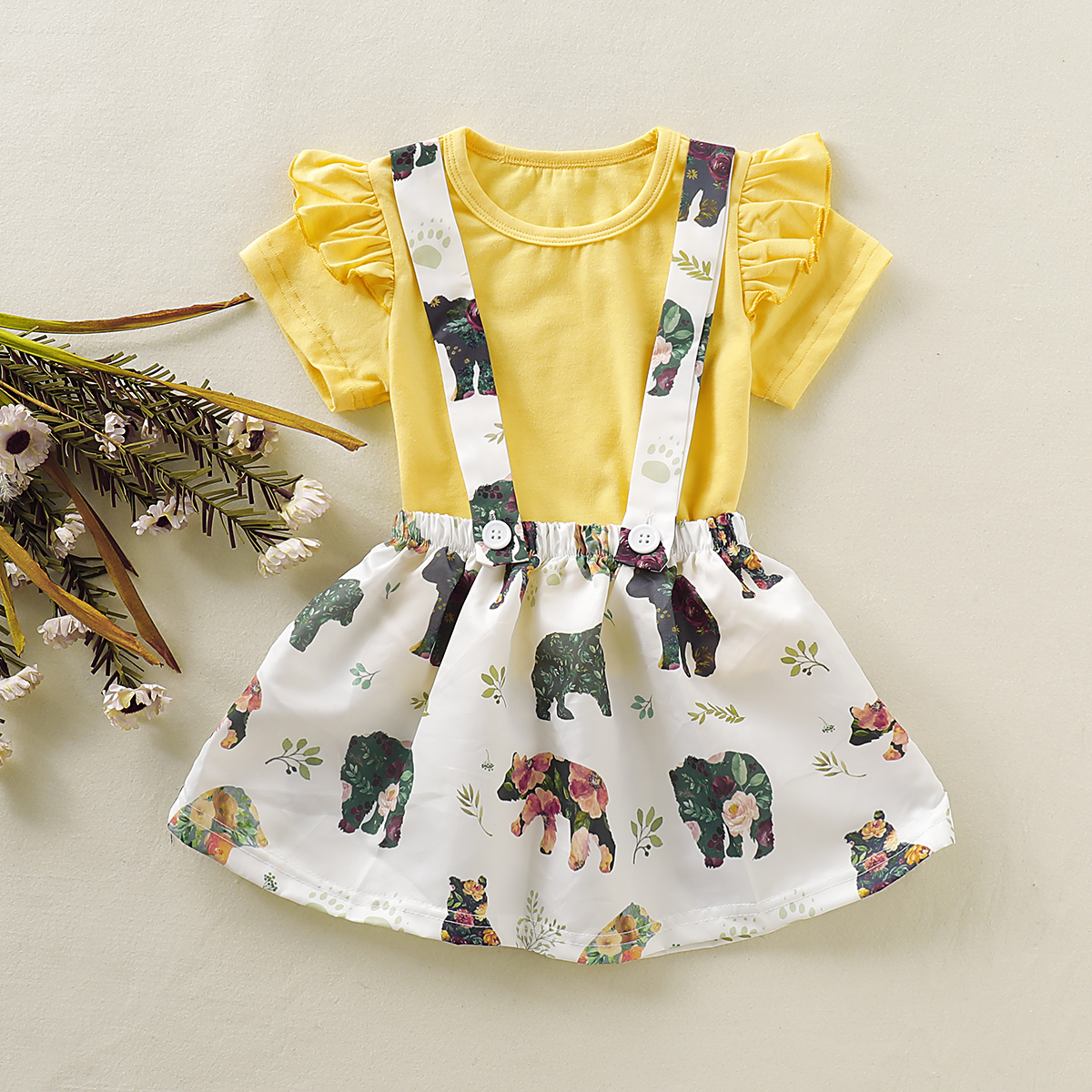 

Baby Lovely Bear Print Suspender Dress