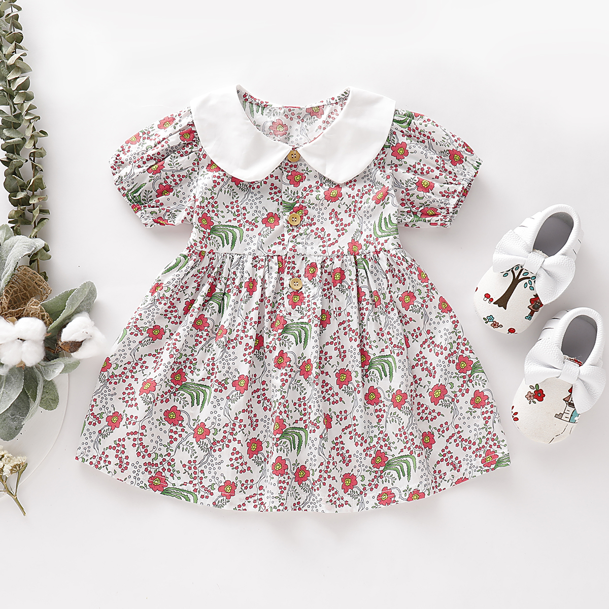 

Baby / Toddler Lovely Doll Collar Allover Short-sleeve Dress