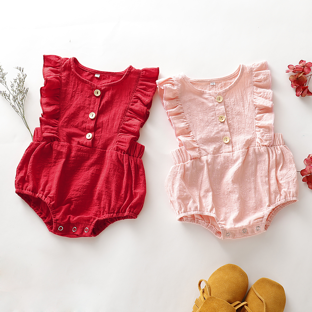 

Babe Ruffled Solid Button Front Bodysuit