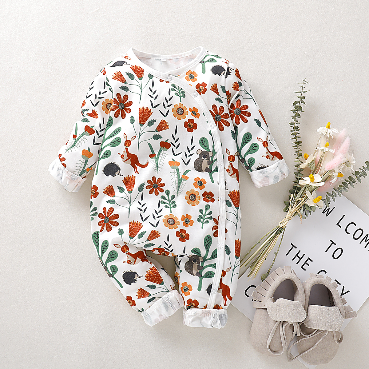 

Baby Girl Casual Plant Allover Long-sleeve Jumpsuit