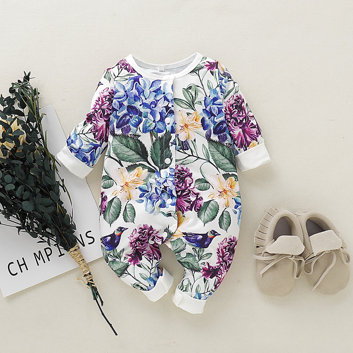 

Baby Girl Floral Cardigan Design Long-sleeve Jumpsuit