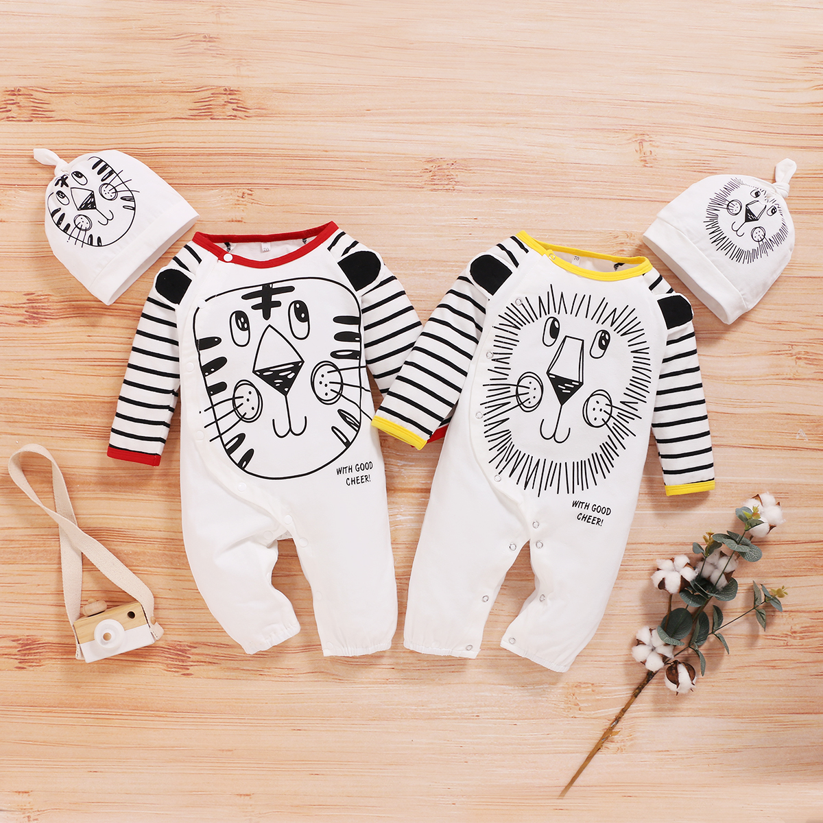 

Baby Adorable Animal Striped Jumpsuit with Hat