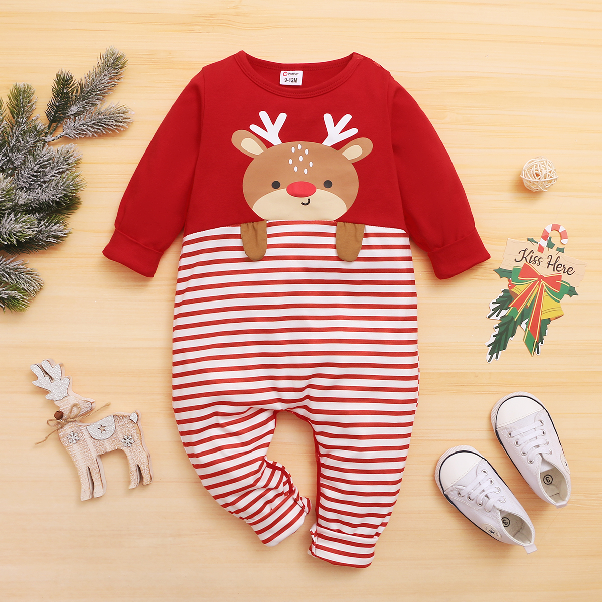 

Baby Christmas Elk Striped Jumpsuit