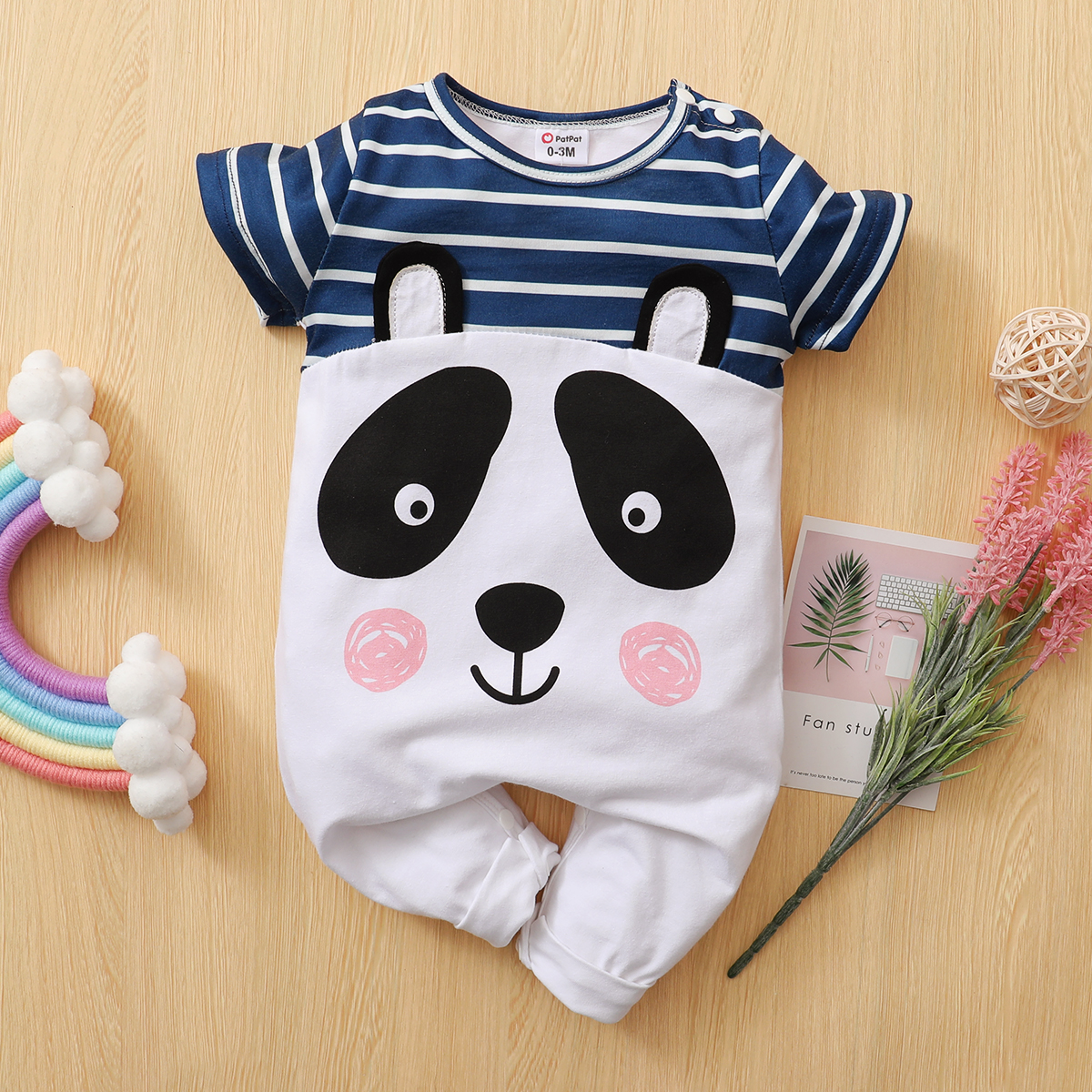 

Baby Adorable Bear Striped Jumpsuit